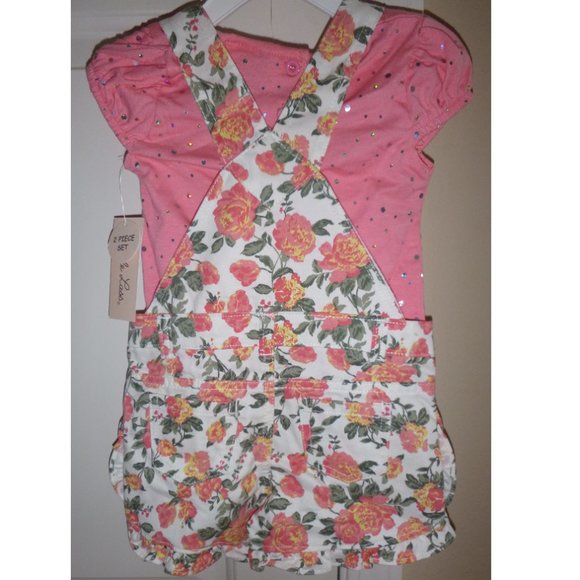 Baby Girls Little Lass Floral  Flowered Shortalls Shorts & Tee Size 24 mo  NWT - Picture 2 of 3